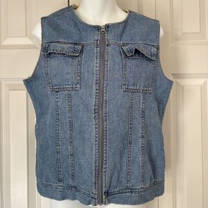 Vintage Avalon Denim Jacket Vest Sleeveless Zip Up Pockets Casual Women's
